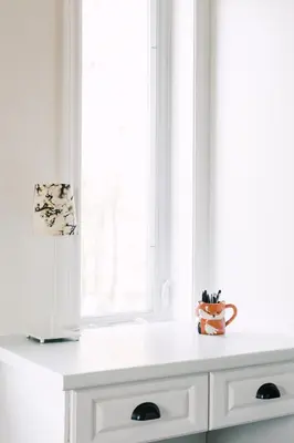 a white counter with a window in a room at Fox Lane - Prince Edward County Farmhouse in Picton