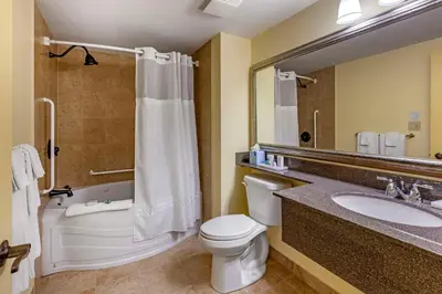 a bathroom with a toilet and a tub and a sink at The Parlour Inn, an Ascend Collection Hotel in Stratford
