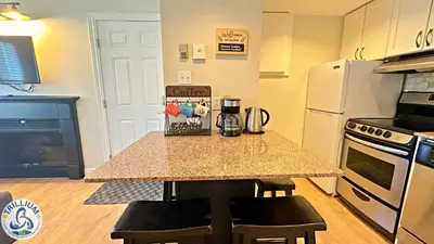 a kitchen with a counter and a stove and a refrigerator at Blue Mountain at your Door Step in Blue Mountains