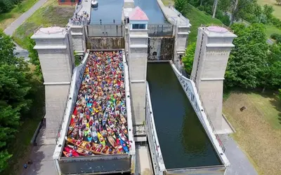 an aerial view of a large load of garbage on a bridge at Private 2-Bedroom Minutes From Trent University in Peterborough