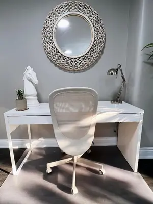 a white desk with a white chair and a mirror at *NEW* Elegant Urban 2BR Retreat in London