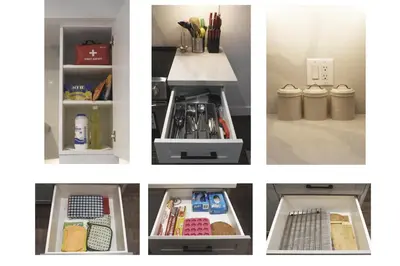 a collage of four pictures of an open refrigerator at Stylish Home in Prime Location North of Toronto in Richmond Hill