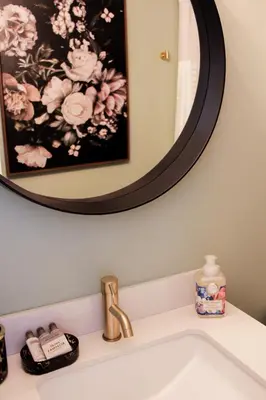 a bathroom sink with a mirror above it at Waterfront Boutique Accommodation in PEC - Suite 3 in Belleville
