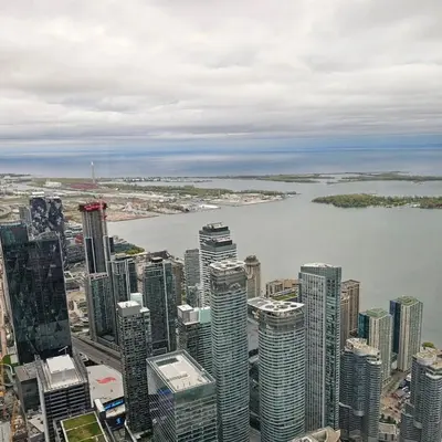 an aerial view of a city with tall buildings at CN lovers in Toronto