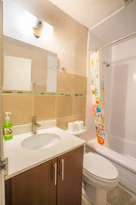 a bathroom with a sink and a toilet and a shower at Pembroke suites in Toronto