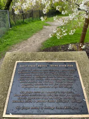 a monument to the dvd street bridgeeuseus kingiasisiasis at Elora’s Irvine River Suite in Elora