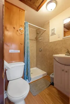 a bathroom with a toilet and a sink and a shower at Enjoy The Outdoors at Rice Lakes in Bailieboro