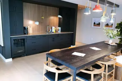 a kitchen with a table and chairs in a room at 2bhk Luxury brand new pvt suite Kitchener in Kitchener