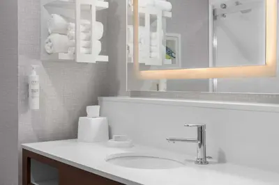 a bathroom with a sink and a mirror at Hampton Inn & Suites Orangeville, On in Orangeville