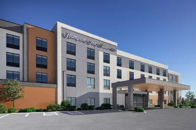 a rendering of the front of a hotel at Hampton Inn & Suites Orangeville, On in Orangeville