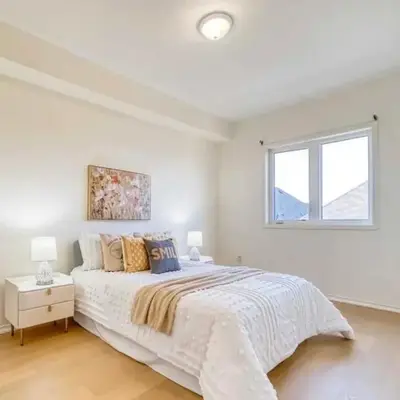 Bright bedroom with private bathroom