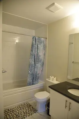 a bathroom with a toilet and a tub and a sink at Have whole house to yourself in Thorold