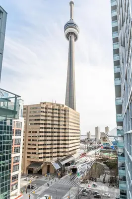 a view of the space needle tower in a city at Modern Suite w City Views - Downtown in Toronto