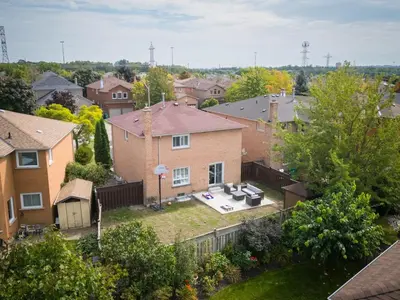 an aerial view of a house at Peaceful Heartland KingBed Workstation BackyardFun in Mississauga