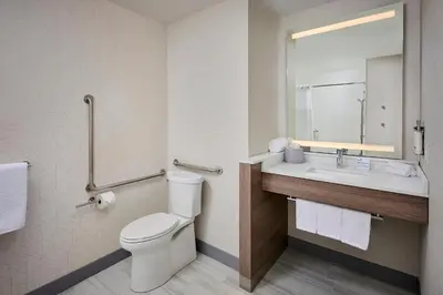 a bathroom with a toilet and a sink at Holiday Inn Express Hamilton - Upper James by IHG in Hamilton