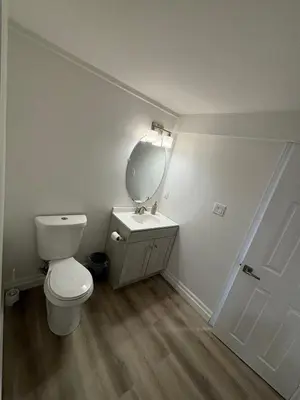 a bathroom with a white toilet and a mirror at One-Bedroom Unit at VISTA HILL in Waterloo