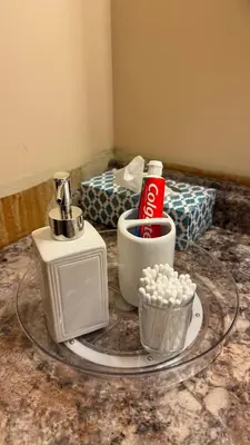 a counter top with a microwave and a bowl of marshmallows at Welcome to our cozy private Home in Pickering