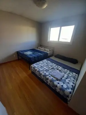 a bedroom with two beds and a window at STAY AT FLAT CAD 39- Next to Airport, Transit, Park in Kitchener