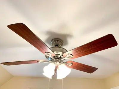a ceiling fan on a ceiling at Private Bright Coach House - Near Pearson Airport & Downtown Toronto in Brampton