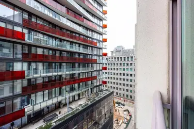a view from the window of a building at Modern 1BR and 1BA condo near Downtown with City Views in Toronto