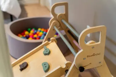 a wooden tool box with a bucket of balls at Family Retreat. in Milton
