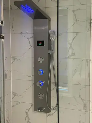 a shower in a bathroom with aperature at Largest ensuite bedroom in a guest house in Whitby