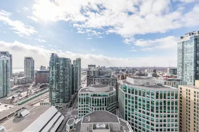 an aerial view of a city with tall buildings at 1 Bedroom 26 Floor DT near CN Tower in Toronto