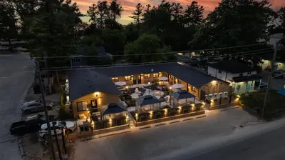 an aerial view of a house with lights at Adrian's Suites 2 Bedroom FamilySuite in Wasaga Beach