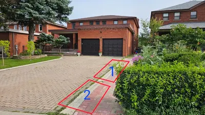a red and blue track in front of a house at Cozy 3BR 2 Bath Lower Level Close to Shops in Richmond Hill