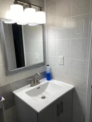a bathroom with a sink and a mirror at Comfy Private Room in Brampton