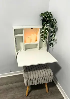 a white cabinet with a potted plant in a room at Cozy Private Room Near Downtown Toronto in Toronto