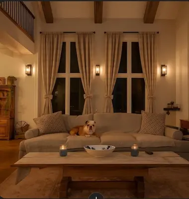 a dog laying on a couch in a living room at Luxury Countryside Villa in Waterford
