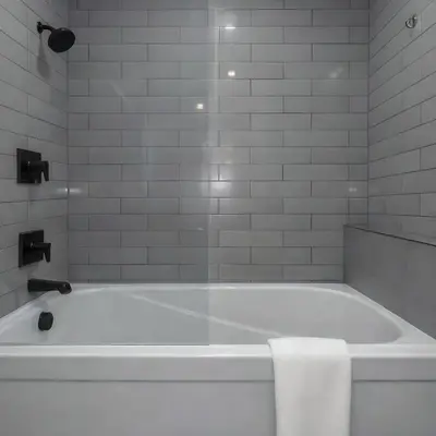a bathroom with a bath tub with a towel at RIVERSIDE STAY in Niagara Falls