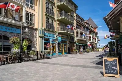 a street in a town with shops and buildings at Hillside Hideaway Ski-In Ski-Out Walk to Village in Blue Mountains