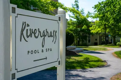 a sign for a pool and spa on a driveway at Bears Den - Hot Tub - Ski Views - Walk to Village in Blue Mountains