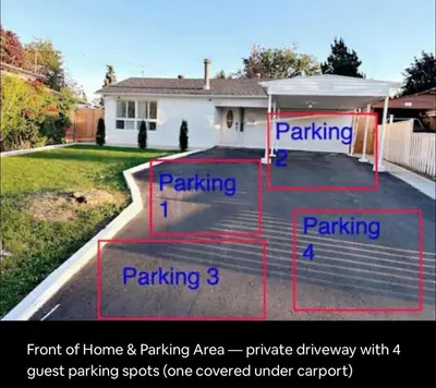 a picture of a house with a parking lot at Renovated 4-Bedroom Upper-Unit Detached House 5 Beds Near Toronto Pearson Airport in Toronto