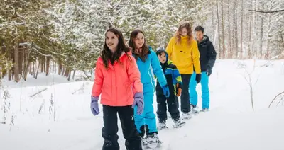 a group of people standing in the snow at Luxury Jacuzzi Suite with Sauna & Heated Pool in Shanty Bay