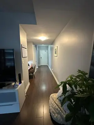 a living room with a television and a plant in a room at Luxury smart condo downtown Toronto in Toronto