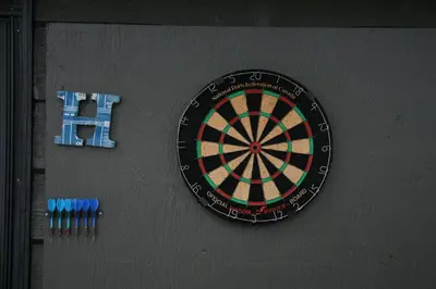 a dart board hanging on a wall with darts at Lake Eugenia Escape - Cozy Lakefront with Hot Tub in Flesherton