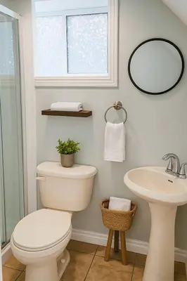 a bathroom with a toilet and a sink at Cozy East Hill 2026 in Belleville