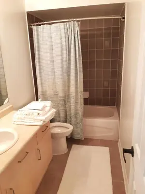 a bathroom with a toilet sink and a shower at Zen-out Home in Mississauga