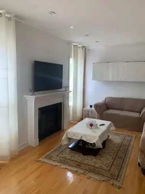 a living room with a couch and a fireplace at Cozy House in Richmond Hill