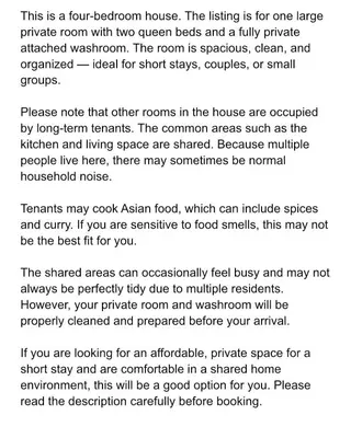 a letter from a housewife to her maid screenshot at Scarborough Spacious Private Suite 2 Queen Beds & Ensuite in Toronto