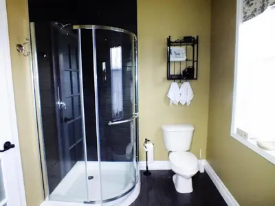 a bathroom with a shower and a toilet at The Chepstow Inn in Chepstow