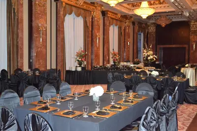 a banquet hall with tables and chairs in a room at Radisson Hotel Toronto Airport West in Mississauga