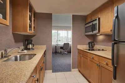 a kitchen with a sink and a microwave at Residence Inn by Marriott London Canada in London