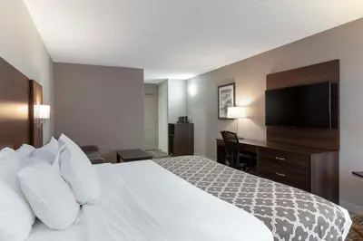a hotel room with a bed and a desk and a television at Best Western Milton in Milton