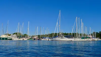 a group of boats docked in a marina on the water at Ramada by Wyndham Belleville Harbourview Conference Center in Belleville