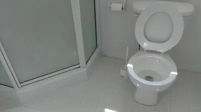 a bathroom with a toilet and a glass shower stall at HB Guest Home 5 in Waterloo
