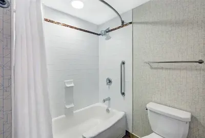 a bathroom with a tub and a toilet and a shower at Holiday Inn Express & Suites - Woodstock, ON CANADA in Woodstock